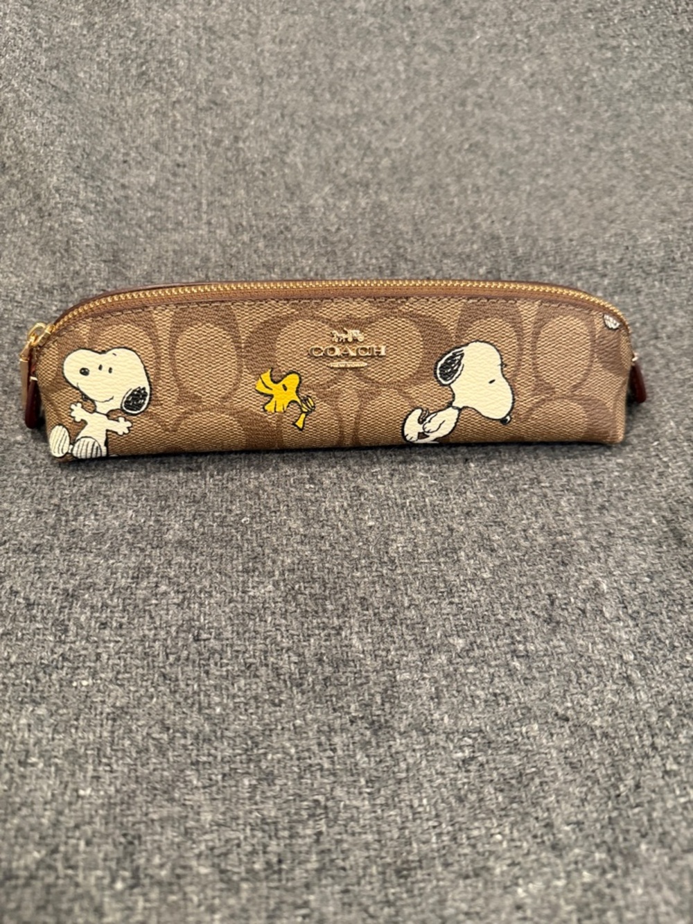Coach Brown Signature Snoopy & Woodstock Pencil Case